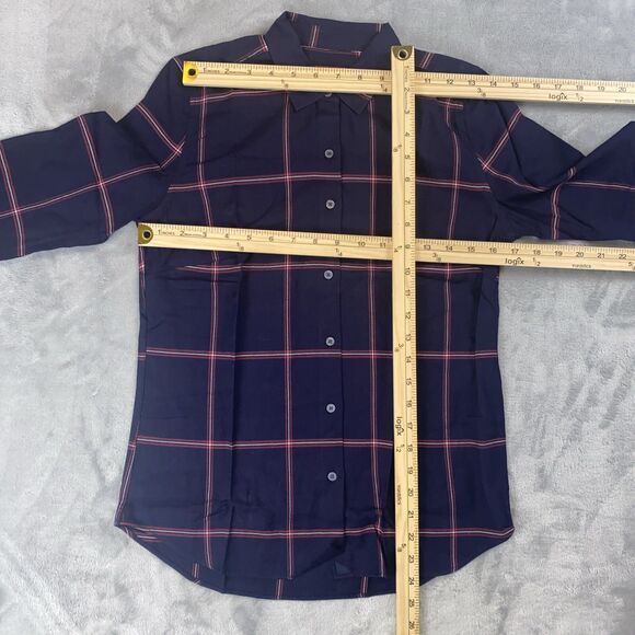 UNTUCKit Women's Mavrodaphne Button Front Flannel Shirt Size 0 Blue Windowpane - Picture 3 of 6